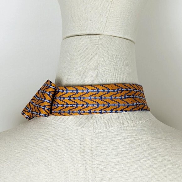 BNWT Ogsplosh Silk Ascot Scarf Unisex Size Short Orange Blue - Picture 5 of 5